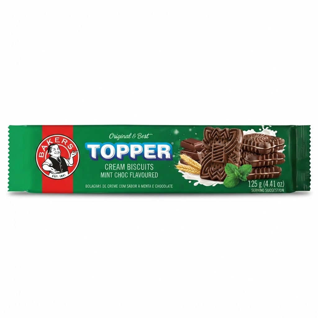 Bakers Topper Chocolate Mint Flavoured Cream Biscuits 125g
